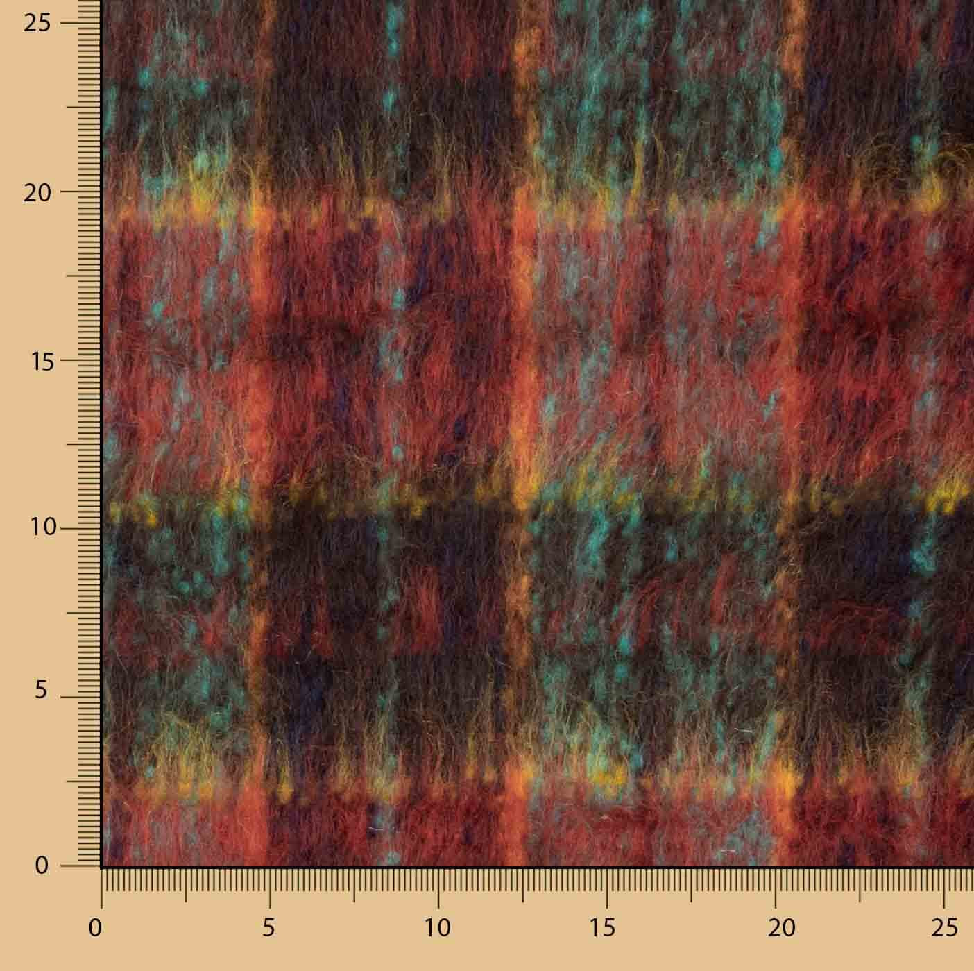 Tweed de lã Glencoe de tecido dupla face, vermelho e turquesa - Ribes y Casals
