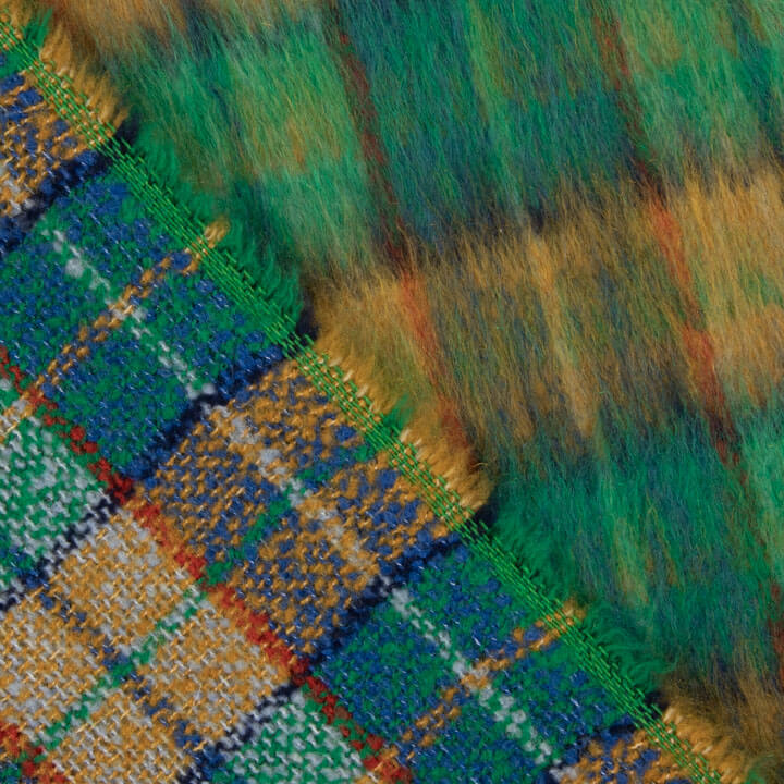 Tweed de lã Glencoe tecido dupla face, verde esmeralda e ocre - Ribes y Casals
