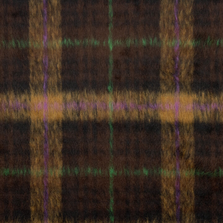 Tweed de lã Braemar de tecido dupla face, castanho e violeta - Ribes y Casals