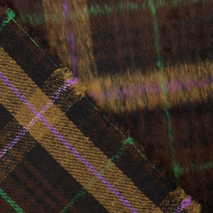 Tweed de lã Braemar de tecido dupla face, castanho e violeta - Ribes y Casals