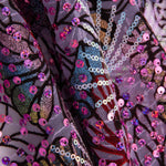 Tule flocado bordado com lantejoulas «Jardim Roxo» - Ribes y Casals