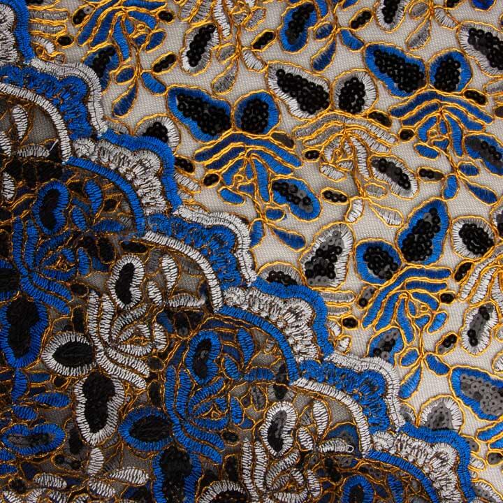 Bordado Rebrodé com Tecido de Lantejoulas Alhambra Azul - Ribes y Casals