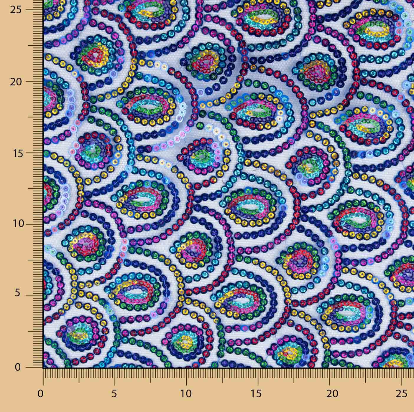 Tule azul fantasia elástico com lantejoulas prismáticas - Ribes y Casals