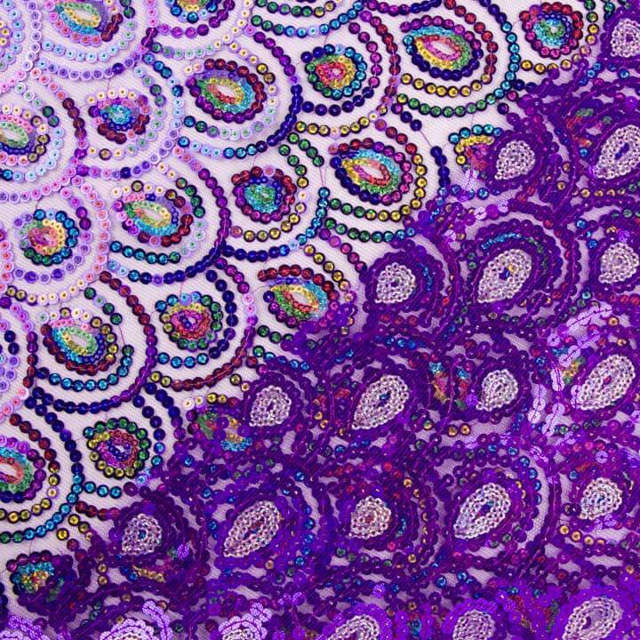 Tule Roxo Fantasia Elástico com Lantejoulas Prisma - Ribes y Casals