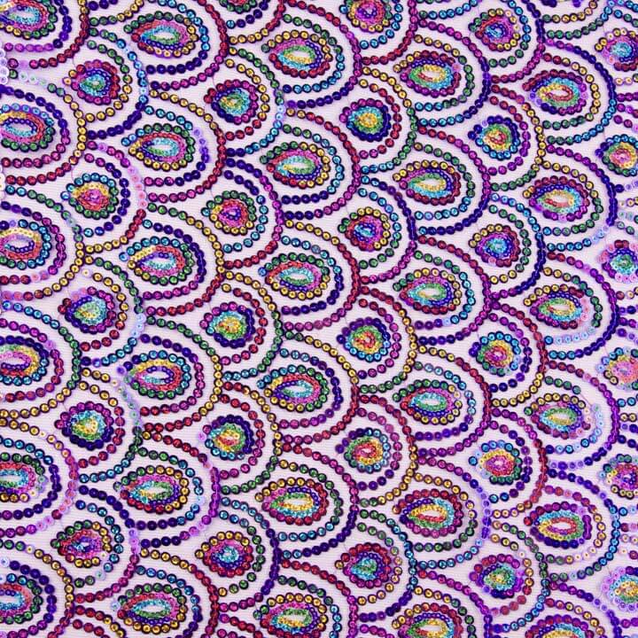 Tule Roxo Fantasia Elástico com Lantejoulas Prisma - Ribes y Casals