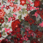 Tule Bordado com Flores e Tecido de Lantejoulas Carmen Vermelho e Preto - Ribes y Casals