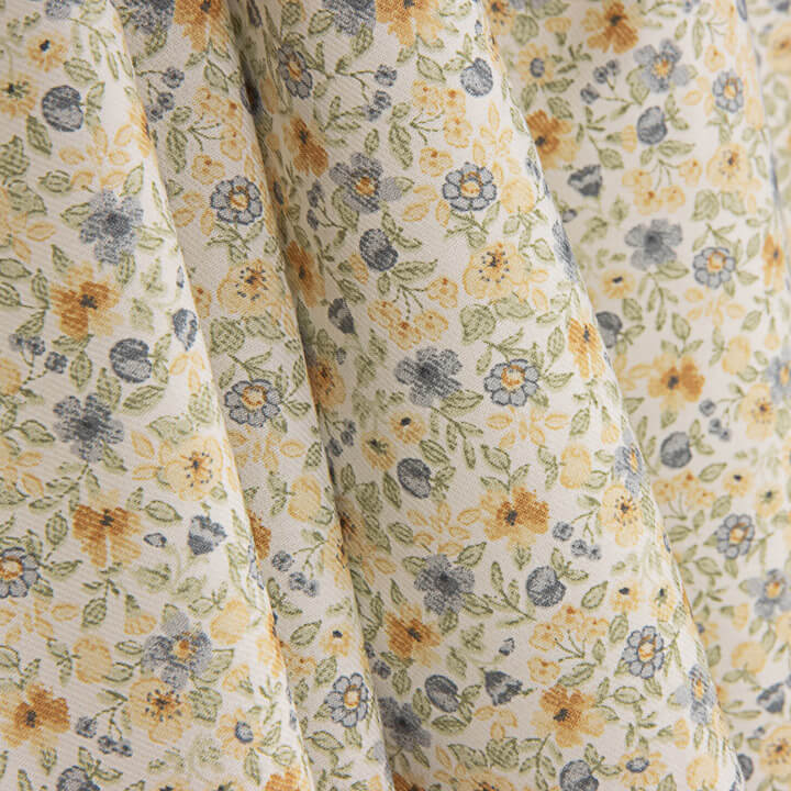 Viyela estampada com Florzinhas em Azul e Mostarda - Ribes y Casals