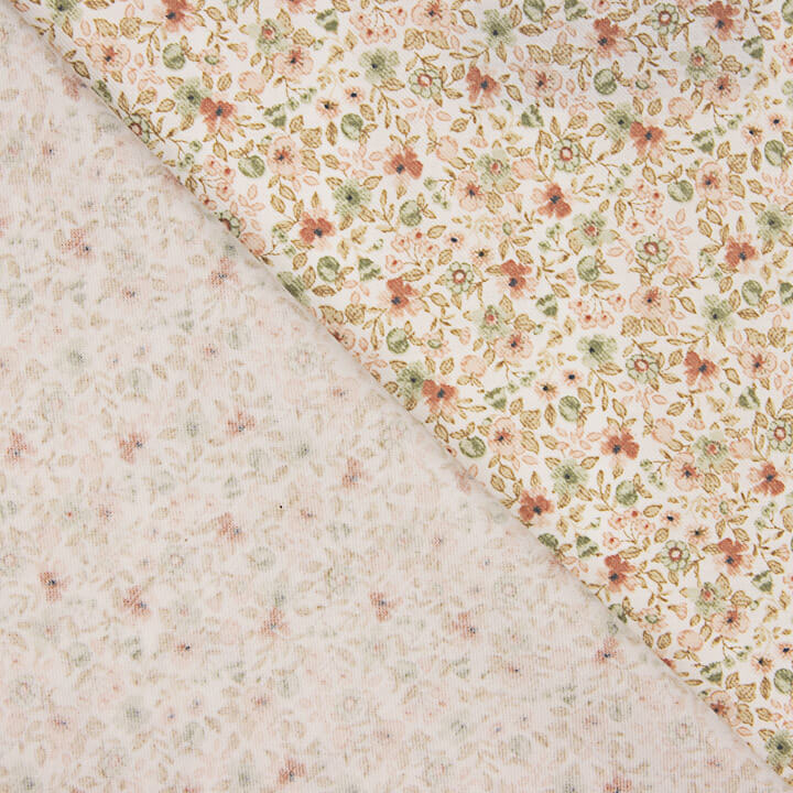Viyela estampada com Florzinhas em Coral e Verde - Ribes y Casals