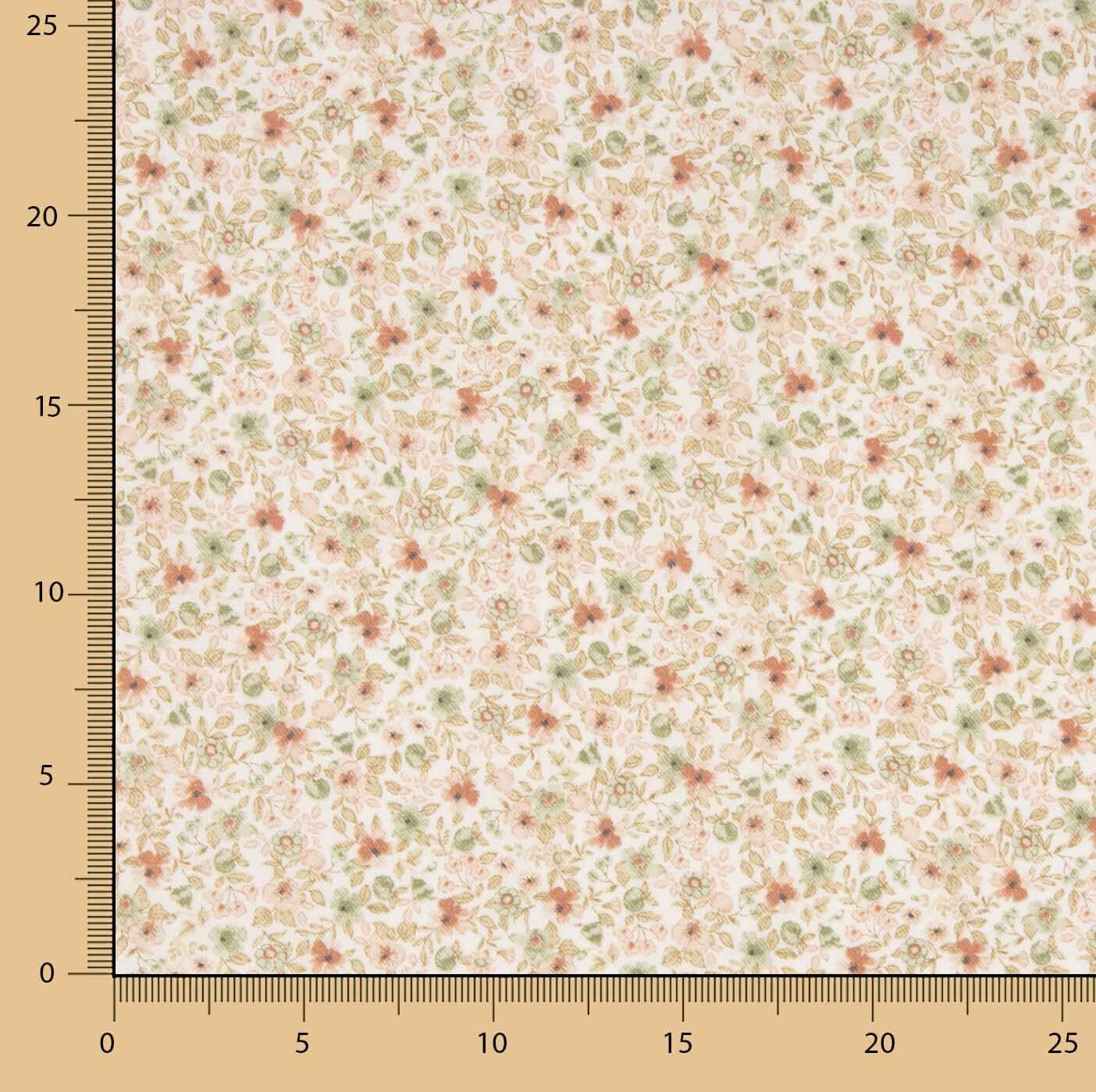 Viyela estampada com Florzinhas em Coral e Verde - Ribes y Casals