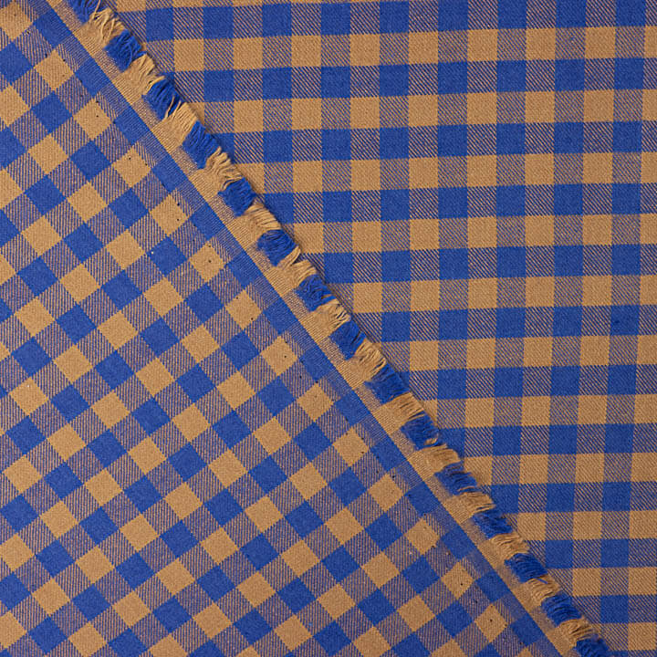 Camisola de tecido de algodão xadrez azul e castanho - Ribes y Casals