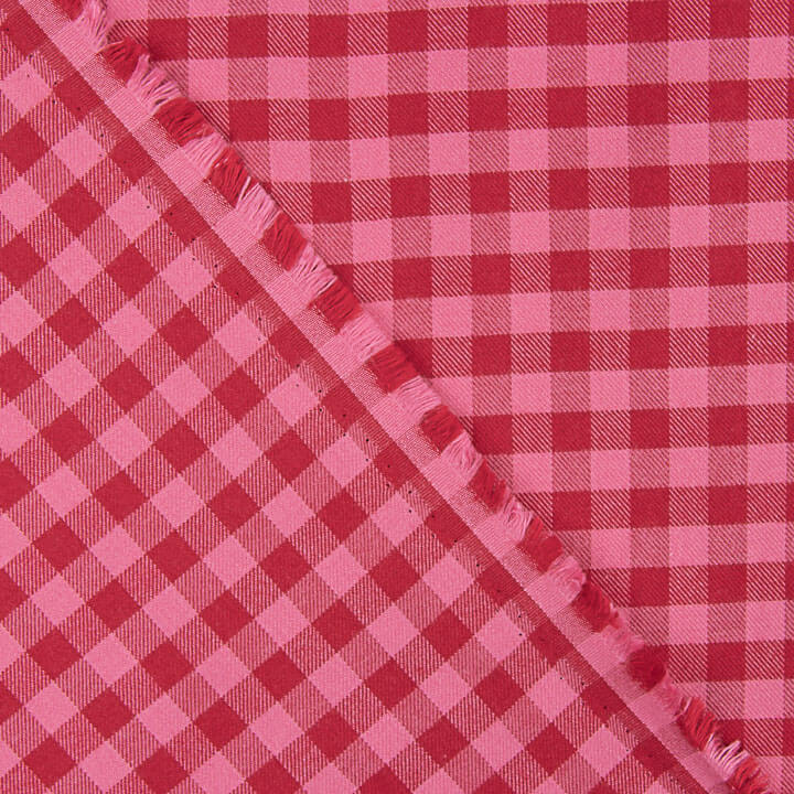Camisola de tecido de algodão xadrez rosa e vermelha - Ribes y Casals