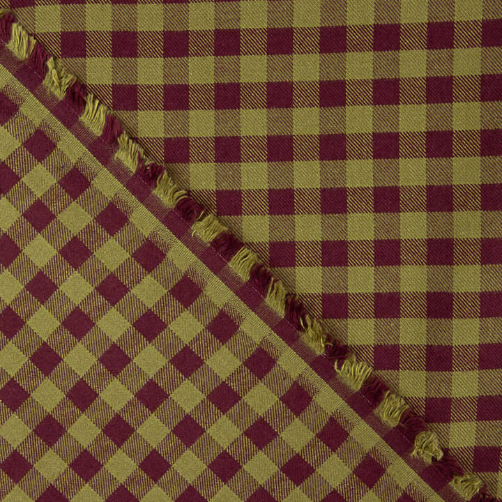 Camisola de flanela de tecido de algodão com xadrez em grená e verde - Ribes y Casals