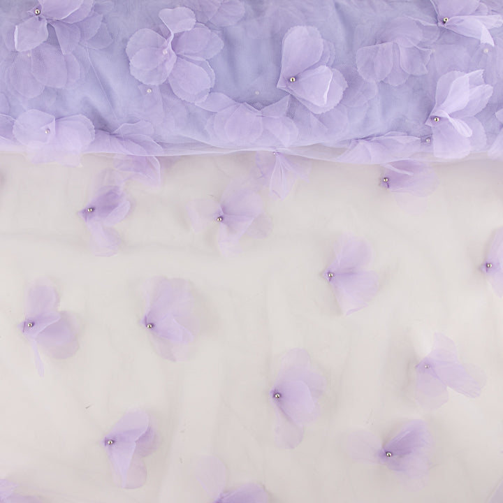 Tule Lilás com Flores 3D e Pérolas - Ribes y Casals