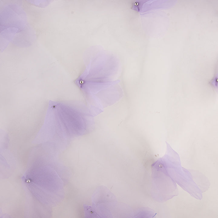 Tule Lilás com Flores 3D e Pérolas - Ribes y Casals