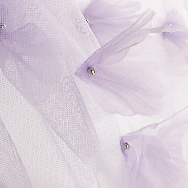 Tule Lilás com Flores 3D e Pérolas - Ribes y Casals