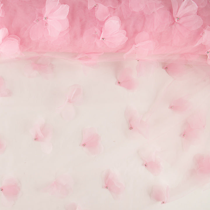 Tule rosa com flores 3D e pérolas - Ribes y Casals