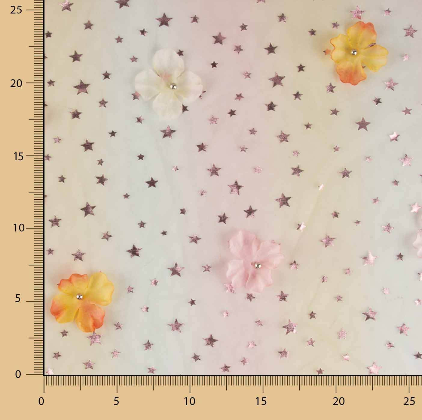 Tule arco-íris «Céu das Fadas» com flores 3D e estrelas - Ribes y Casals