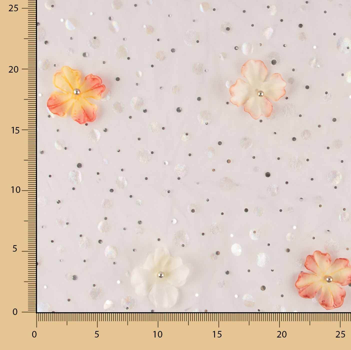 Tule «Jardim das Fadas» em malva com flores 3D e lamé prateado - Ribes y Casals