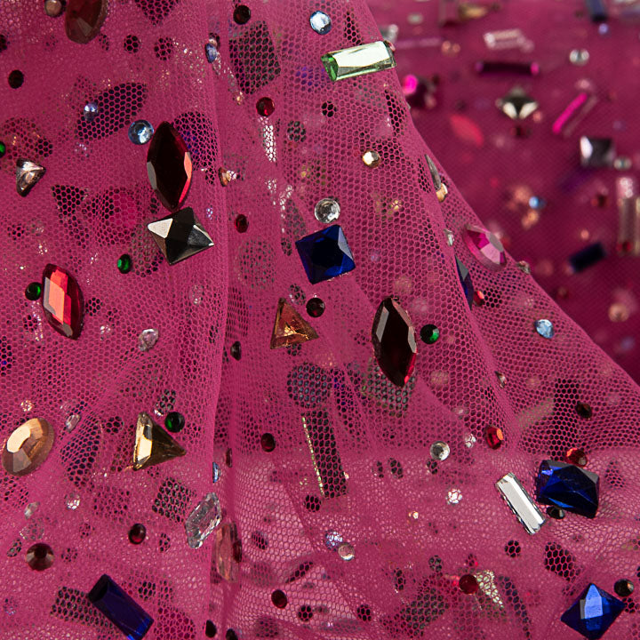 Tule Luxury Fúcsia com Strass Multicoloridos - Ribes y Casals