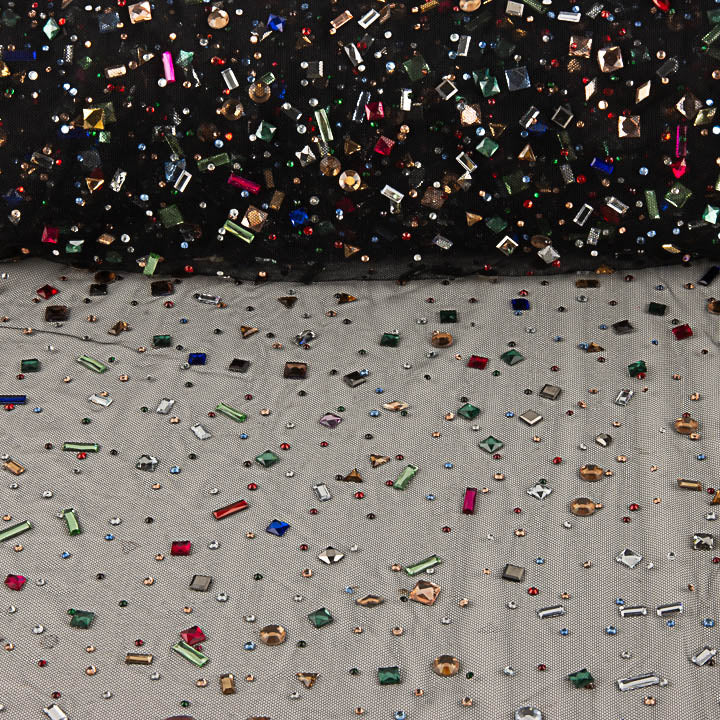 Tule de luxo preto com strass multicoloridos - Ribes y Casals