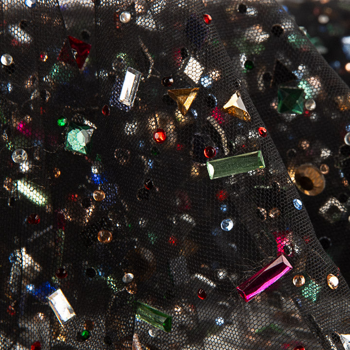 Tule de luxo preto com strass multicoloridos - Ribes y Casals