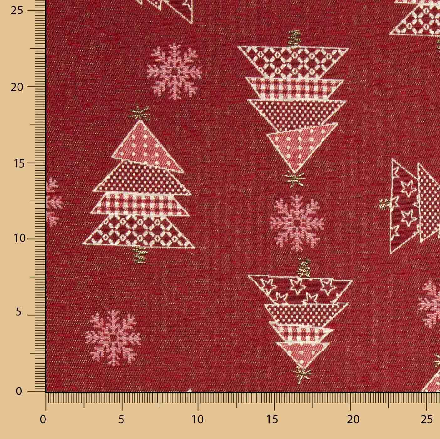 Loneta Jacquard de Natal com Abetos Vermelhos e Lurex - Ribes y Casals