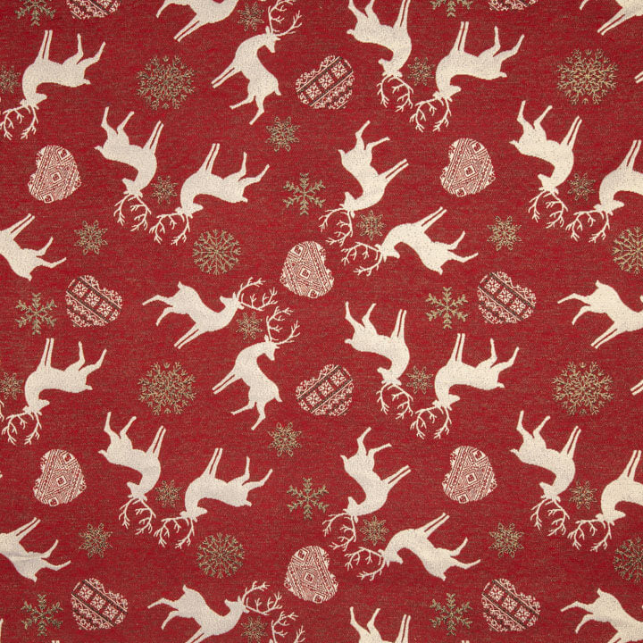 Loneta Jacquard Natal Nórdico Vermelha com Lurex - Ribes y Casals