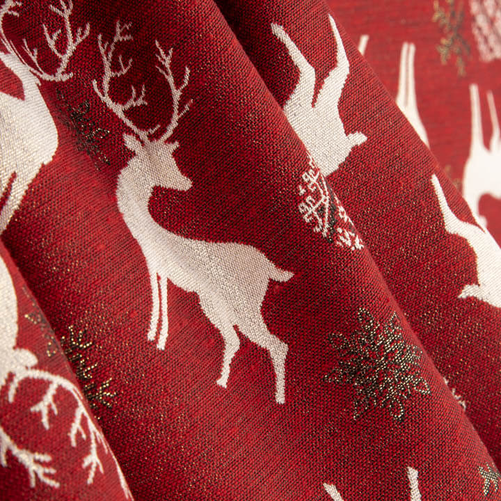 Loneta Jacquard Natal Nórdico Vermelha com Lurex - Ribes y Casals