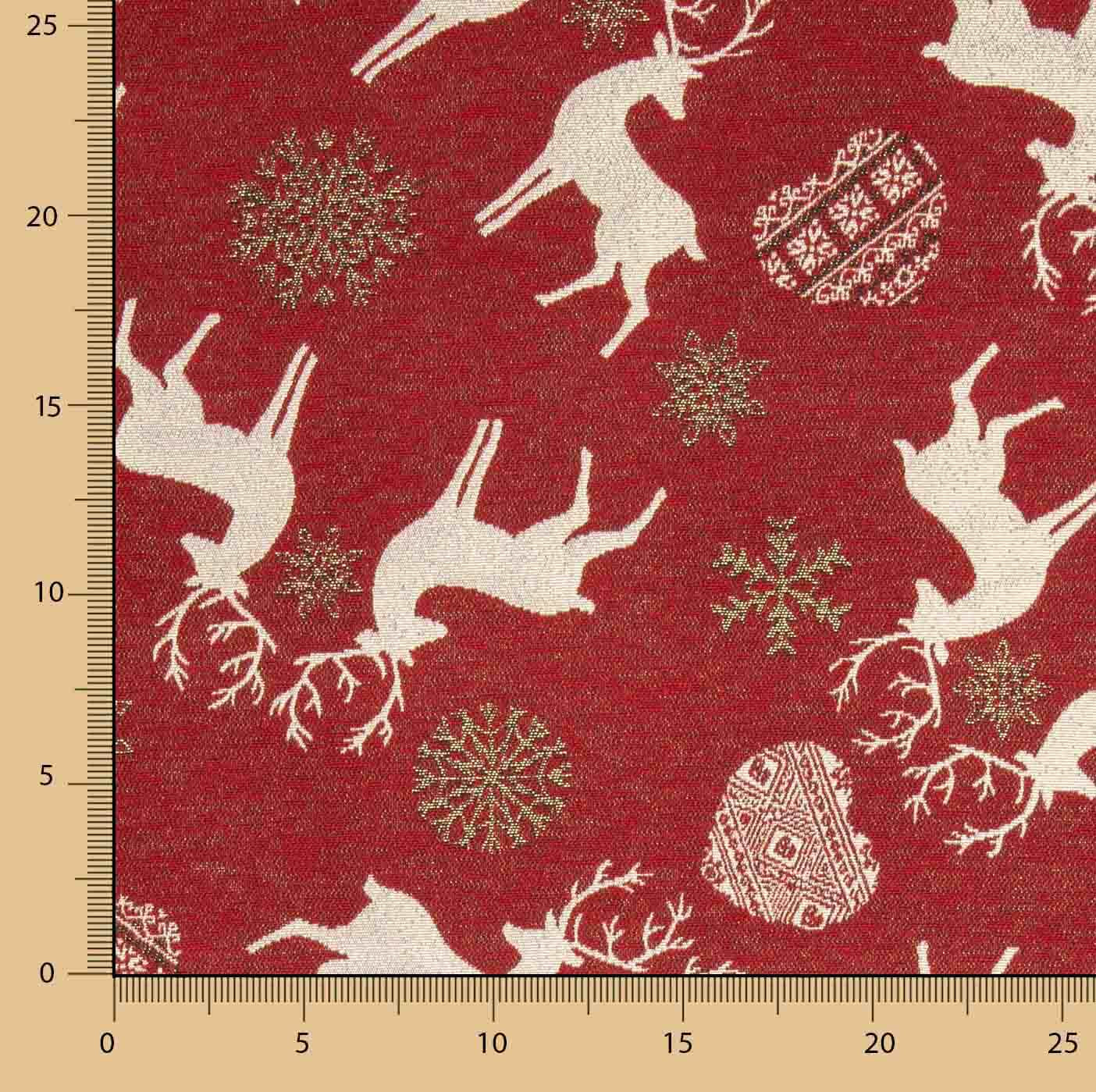 Loneta Jacquard Natal Nórdico Vermelha com Lurex - Ribes y Casals