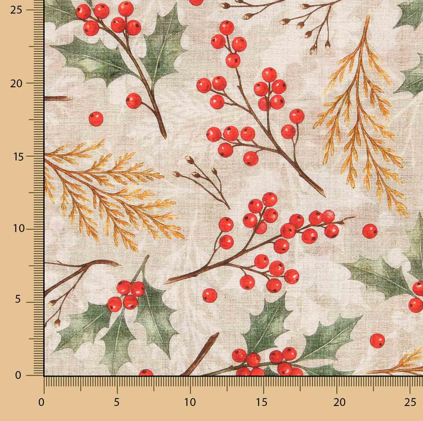 Loneta estampada com azevinho natalício - Ribes y Casals