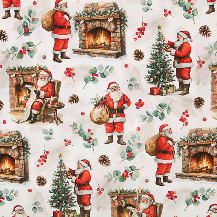 Loneta estampada com o Pai Natal e a lareira - Ribes y Casals