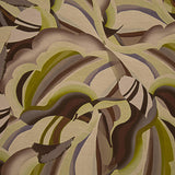 Tecido de viscose estampado de dupla face com ondas abstratas em tom de azeitona - Ribes y Casals