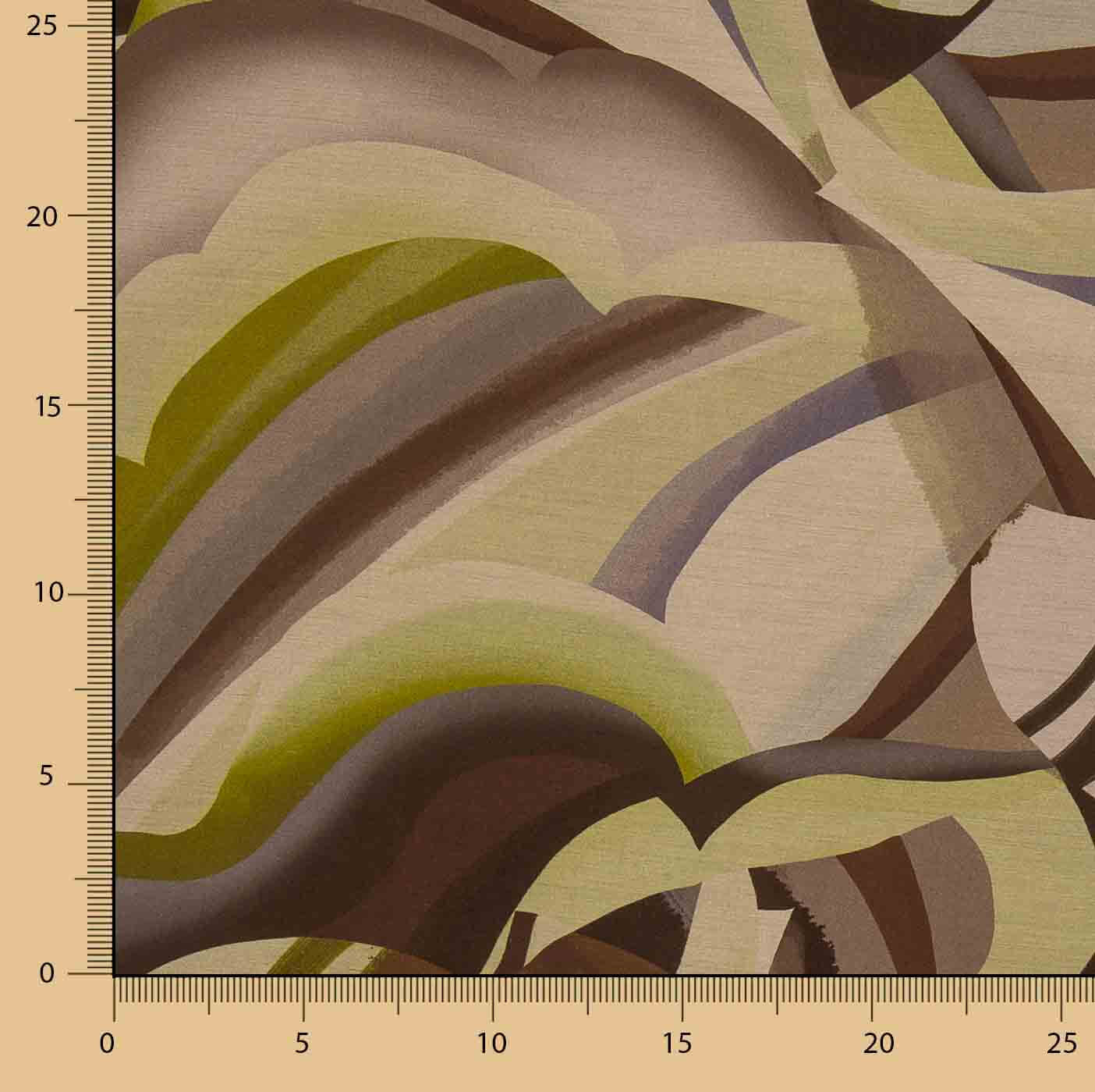 Tecido de viscose estampado de dupla face com ondas abstratas em tom de azeitona - Ribes y Casals
