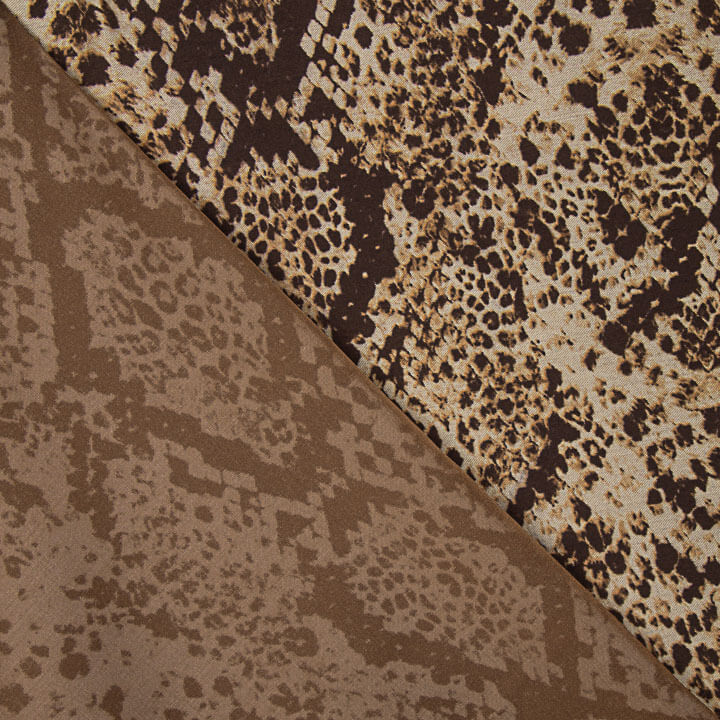 Tecido de viscose estampado de dupla face com animal print de cobra castanha - Ribes y Casals