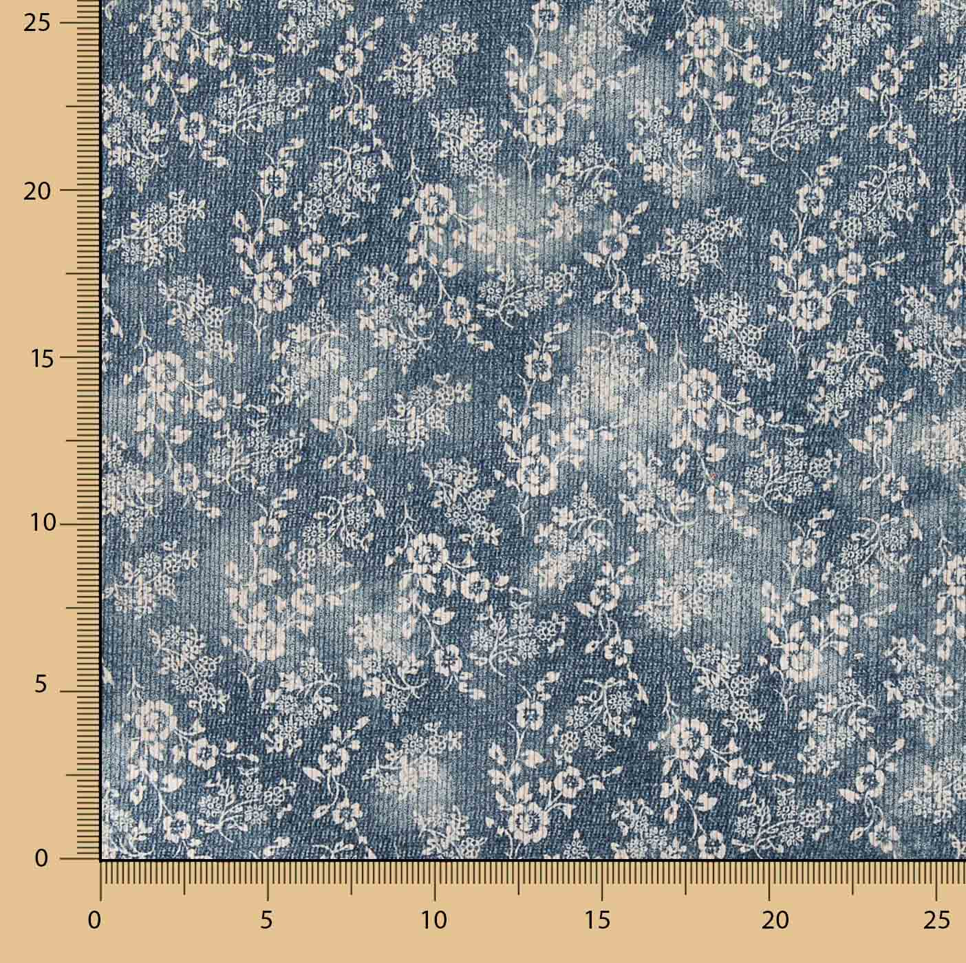 Bombazina estampada com flores vintage azuis - Ribes y Casals