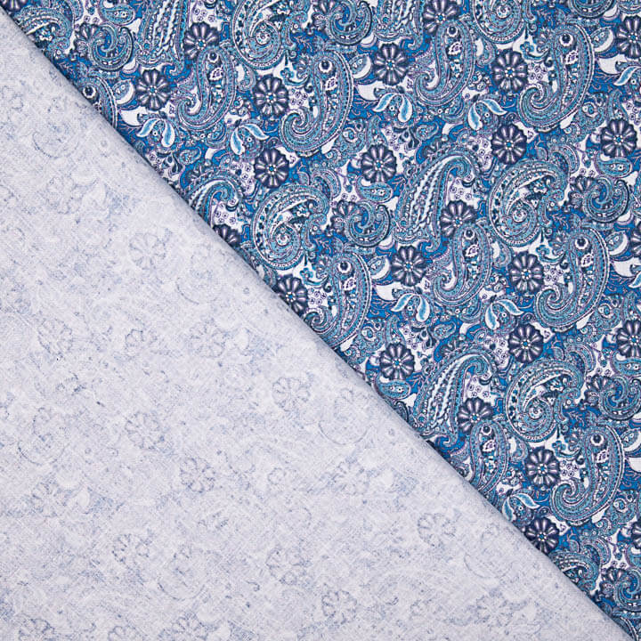 Popelina estampada em azul paisley - Ribes y Casals