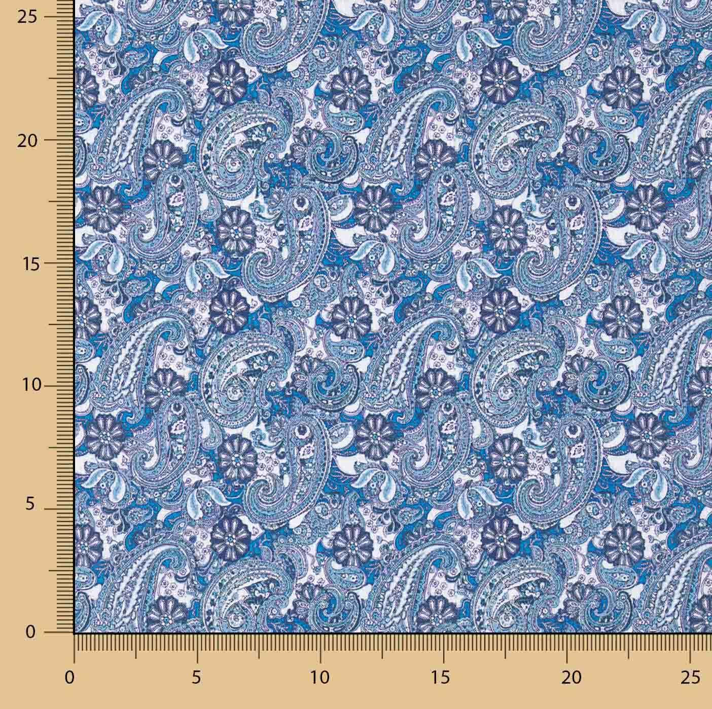 Popelina estampada em azul paisley - Ribes y Casals