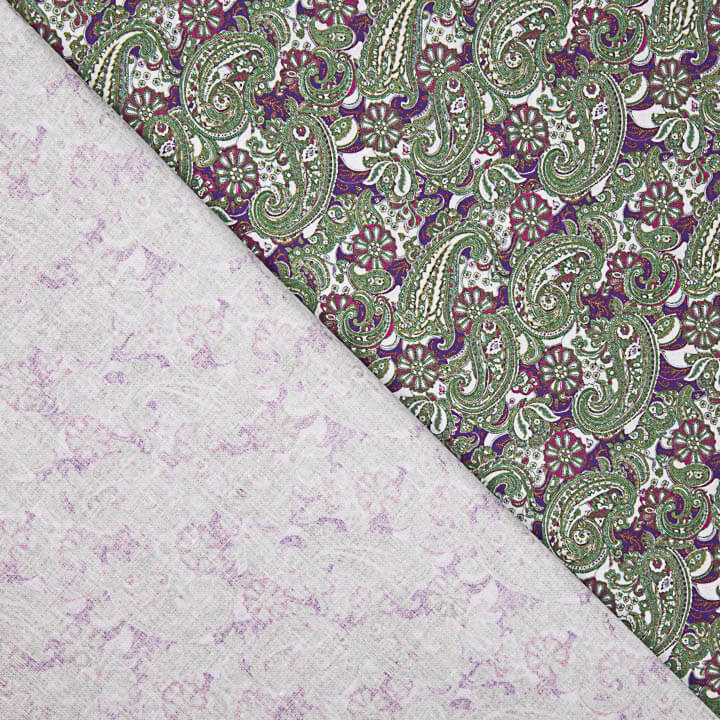 Popelina estampada em verde paisley e malva - Ribes y Casals