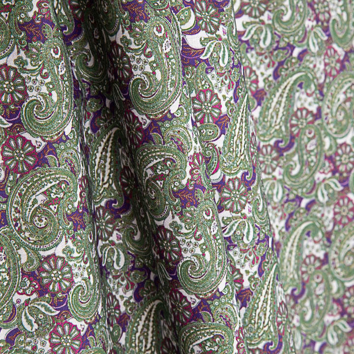 Popelina estampada em verde paisley e malva - Ribes y Casals