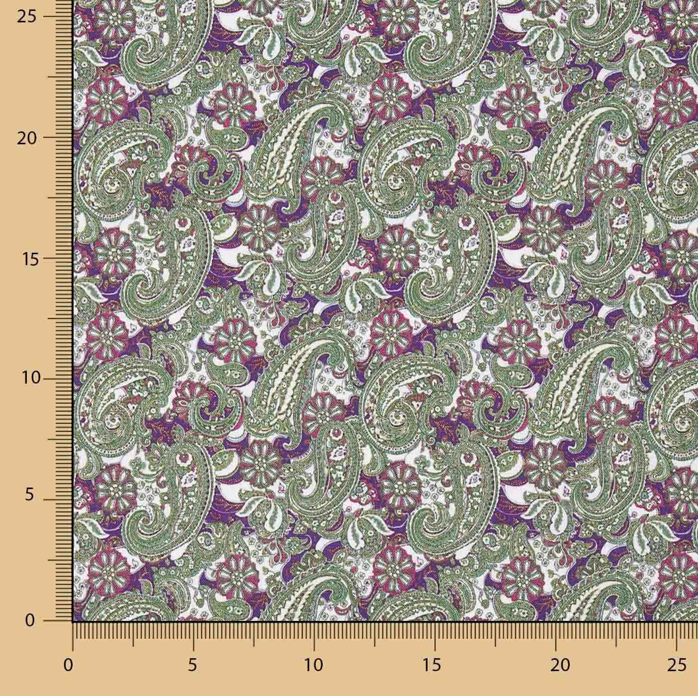 Popelina estampada em verde paisley e malva - Ribes y Casals