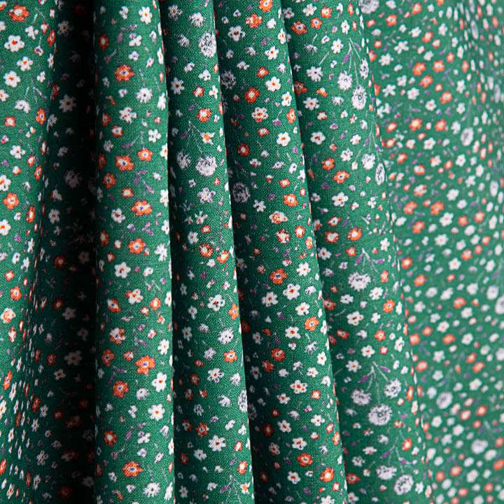 Popelina estampada com mini-flores verdes - Ribes y Casals