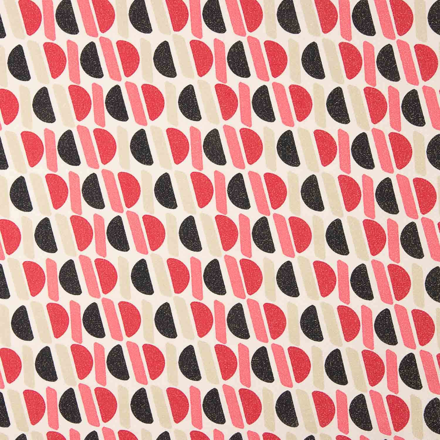 Viscose acetinada com padrão geométrico e lurex rosa e preto - Ribes y Casals