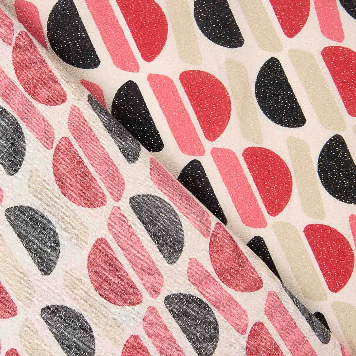 Viscose acetinada com padrão geométrico e lurex rosa e preto - Ribes y Casals