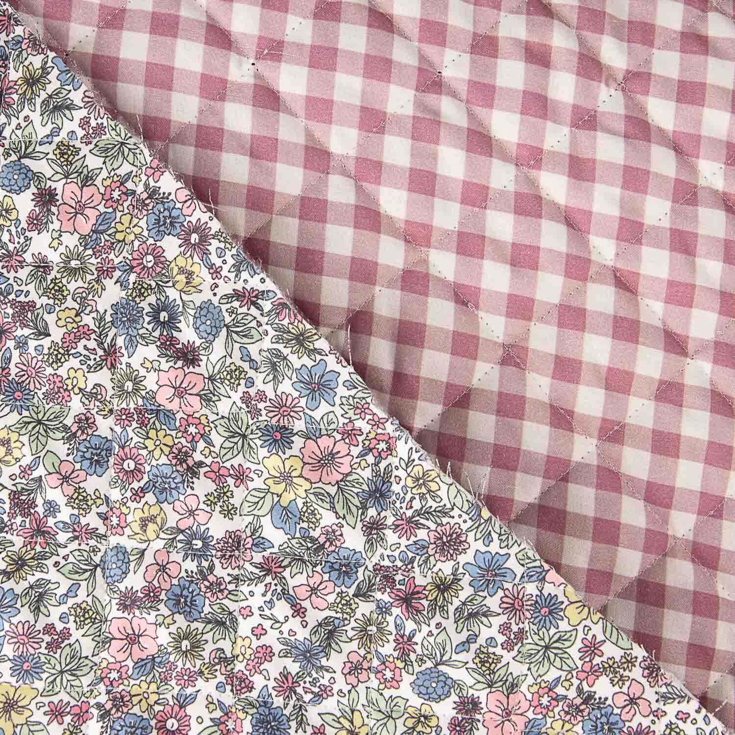 Almofada em popelina vichy rosa e multiflores - Ribes y Casals