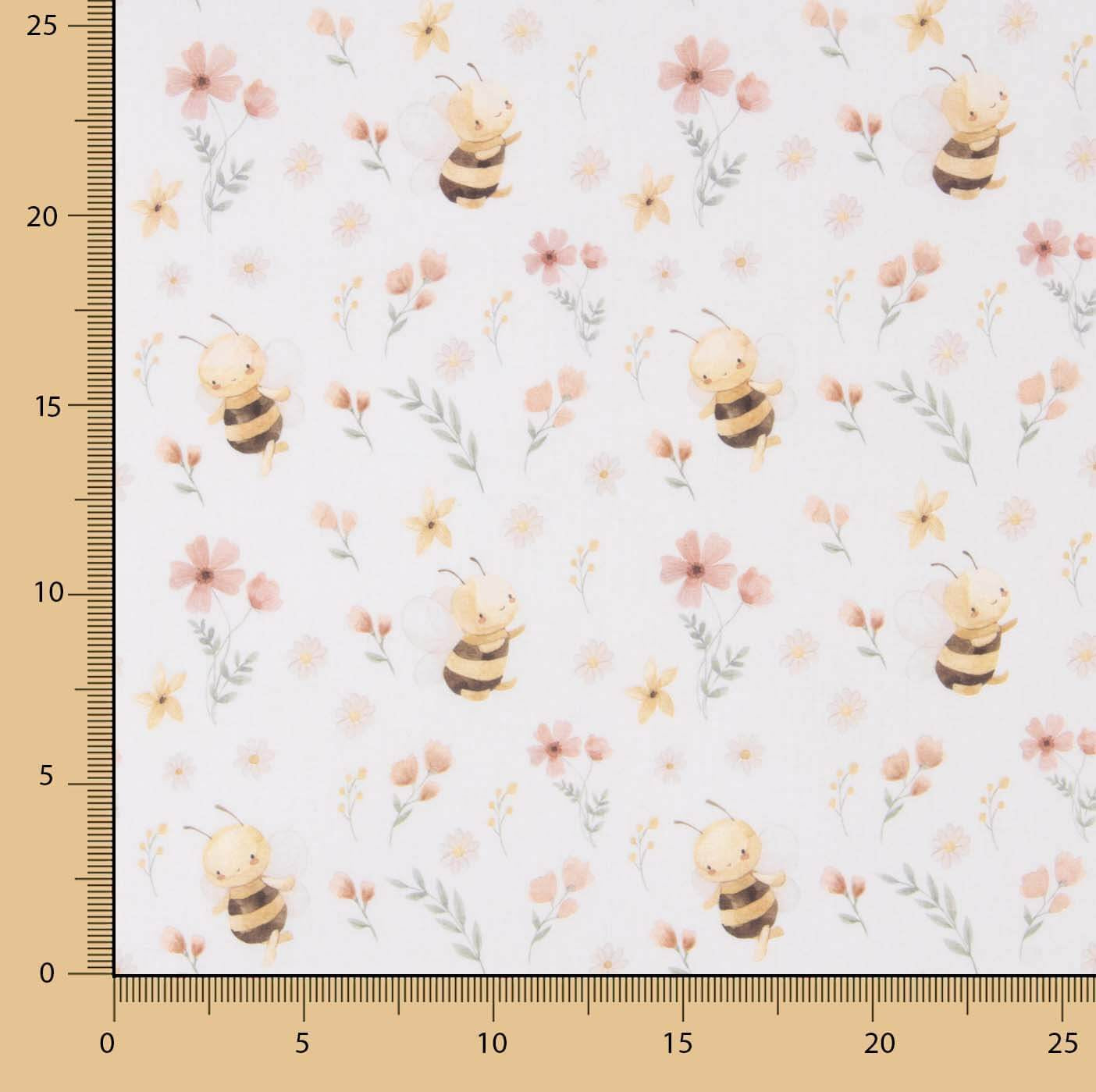 Percal estampado floral com abelhas - Ribes y Casals
