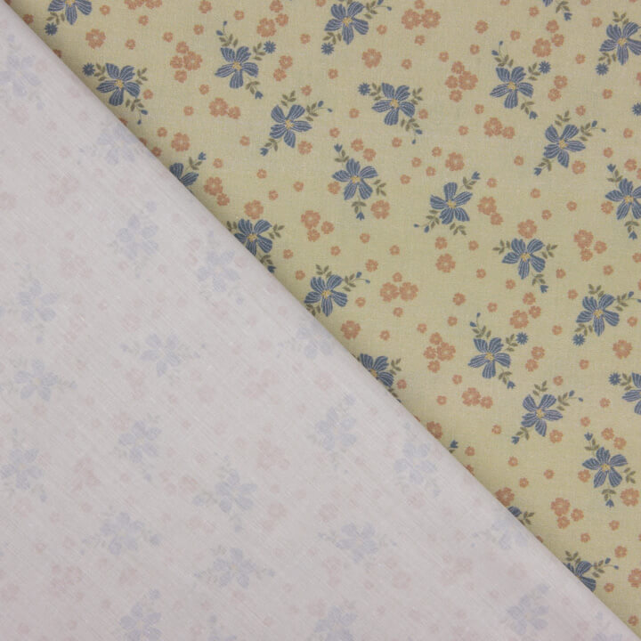 Percal estampado com florzinhas azuis e cor-de-rosa - Ribes y Casals