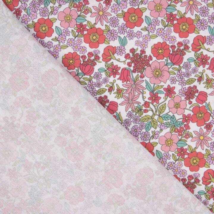 Percal estampado com padrão floral rosa - Ribes y Casals