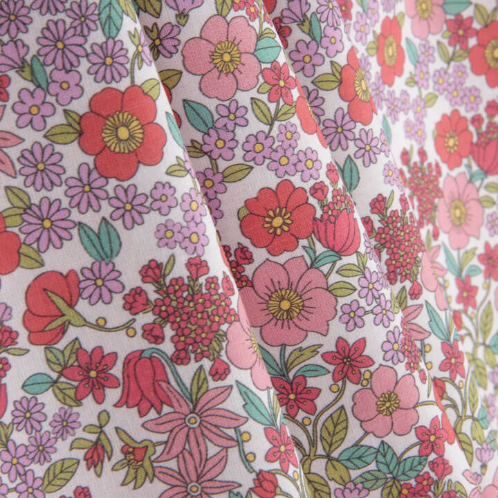 Percal estampado com padrão floral rosa - Ribes y Casals