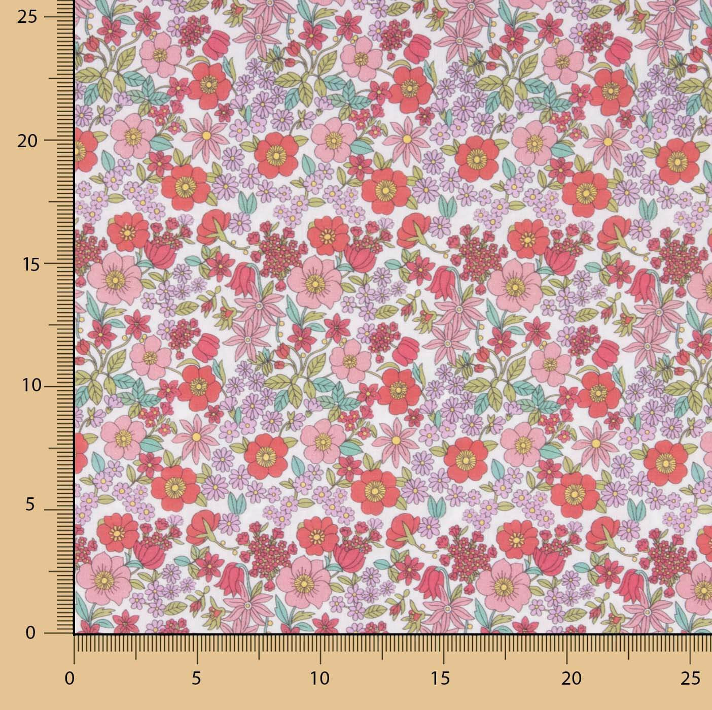 Percal estampado com padrão floral rosa - Ribes y Casals