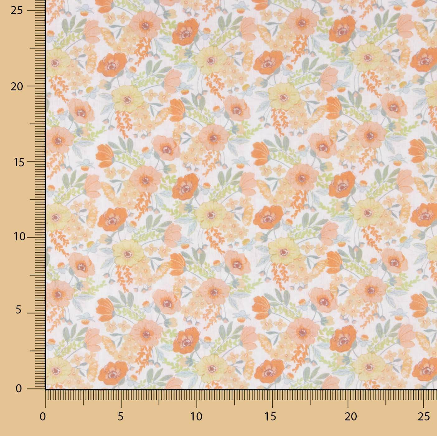 Percal estampado floral em aguarela laranja - Ribes y Casals